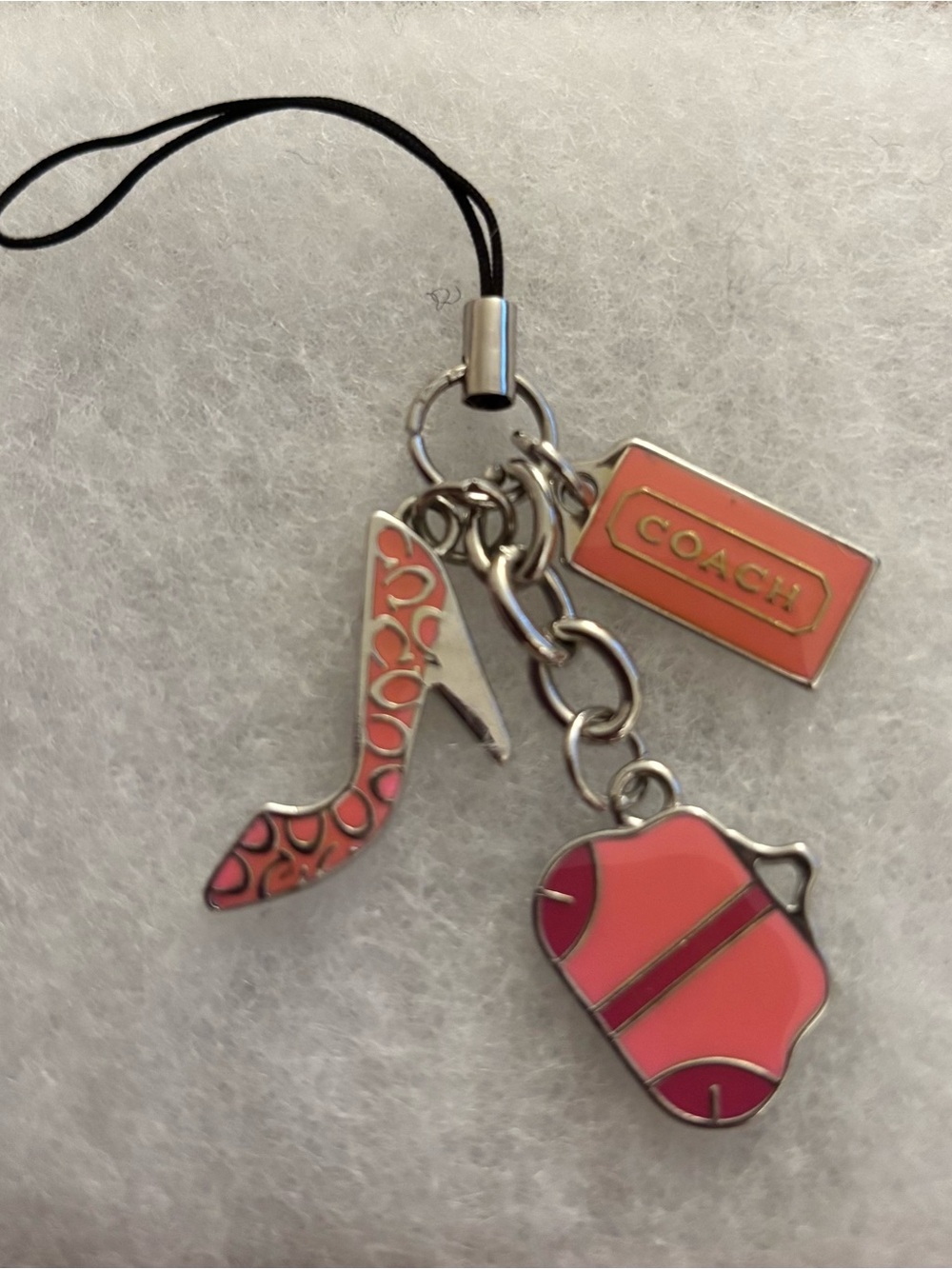 Coach Pink Enamel Shoe, Purse & Logo Key/Phone/Bag Charm